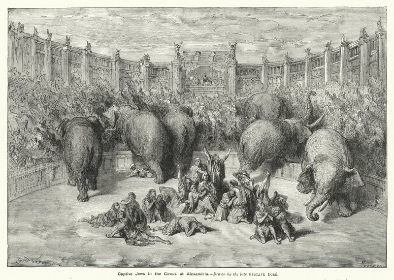 在亚历山大的马戏团中被俘的犹太人（雕刻）。 作者 古斯塔夫·多尔（Gustave Dore）