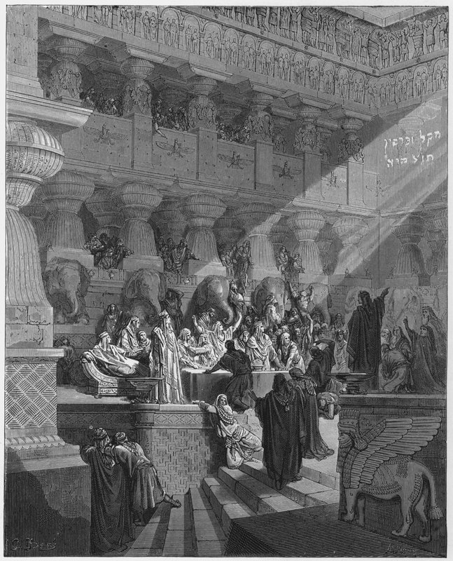古斯塔夫多尔圣经：丹尼尔解释墙上的文字 作者 古斯塔夫·多尔（Gustave Dore）