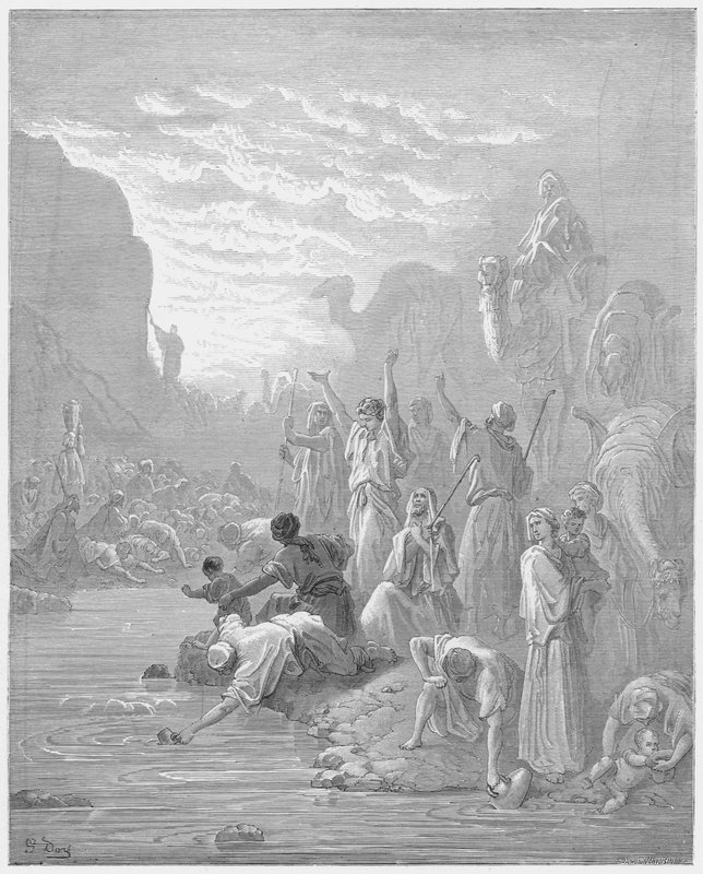 古斯塔夫多尔圣经：摩西在何烈山中攻击岩石 作者 古斯塔夫·多尔（Gustave Dore）