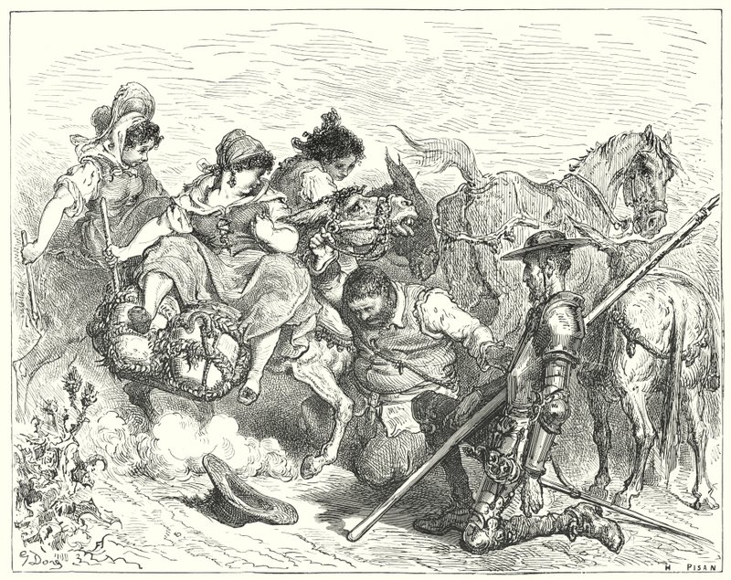 Gustave Dores Don Quixote: "Don Quixote gazed with dubious and disconsolate eyes on the creature whom Sancho called queen and lady" (engraving) 作者 古斯塔夫·多尔（Gustave Dore）