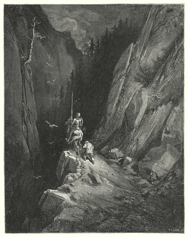 古斯塔夫·多尔 (Gustave Dore) 的《唐吉诃德》(Don Quixote)：“唐吉诃德 (Don Quixote) 欣喜若狂，发现自己可以用新鲜冒险的希望来满足自己的野心”（版画） 作者 古斯塔夫·多尔（Gustave Dore）