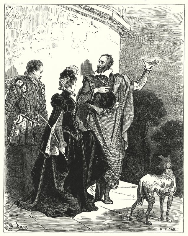 古斯塔夫·多尔 (Gustave Dore) 的《唐吉诃德》：“他让公爵和公爵夫人了解他的感情，并请求他们离开”（版画） 作者 古斯塔夫·多尔（Gustave Dore）