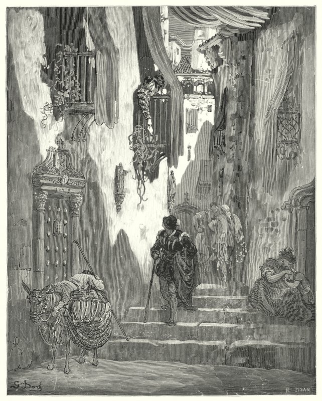 古斯塔夫·多尔 (Gustave Dore) 的《堂吉诃德》：“他收到了许多情书寄给我，每一封都充满了最温柔的表情”（版画） 作者 古斯塔夫·多尔（Gustave Dore）