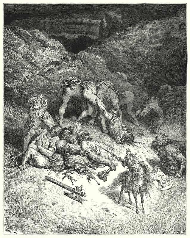 Gustave Dores Don Quixote: "How Felixmarte cut off five giants by the middle" (engraving) 作者 古斯塔夫·多尔（Gustave Dore）