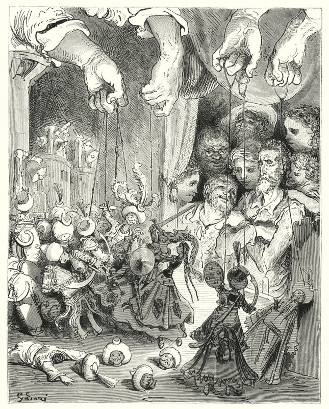 Gustave Dores Don Quixote: "Observe what a vast company of glittering horse comes pouring out of the city, in pursuit of the Christian lovers" (engraving) 作者 古斯塔夫·多尔（Gustave Dore）
