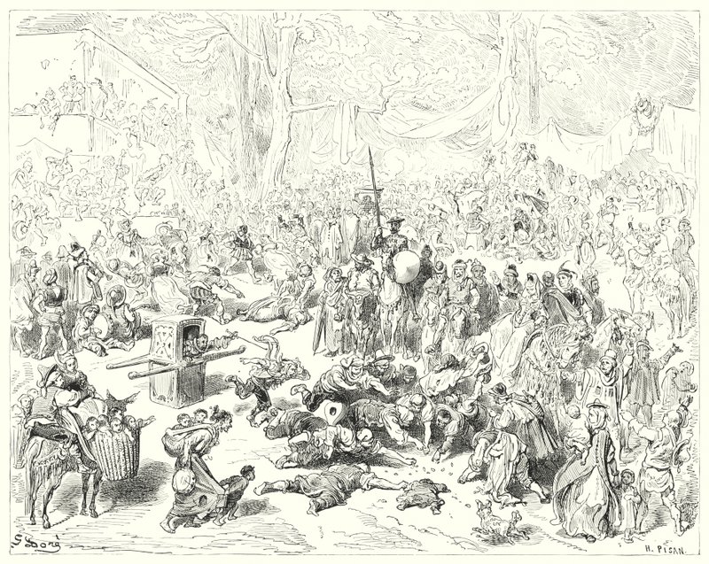 Gustave Dores Don Quixote: "Poor Sancho followed his master with a heavy heart" (engraving) 作者 古斯塔夫·多尔（Gustave Dore）