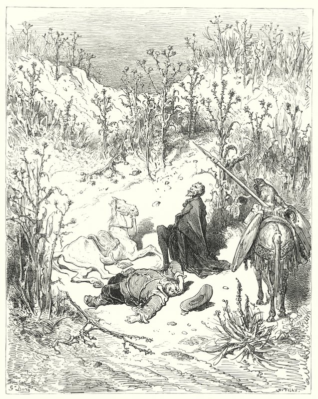 古斯塔夫·多尔 (Gustave Dore) 的《唐吉诃德》：“‘睡吧，桑乔，’唐吉诃德喊道：‘睡吧，因为你生来就是睡着的’”（版画） 作者 古斯塔夫·多尔（Gustave Dore）