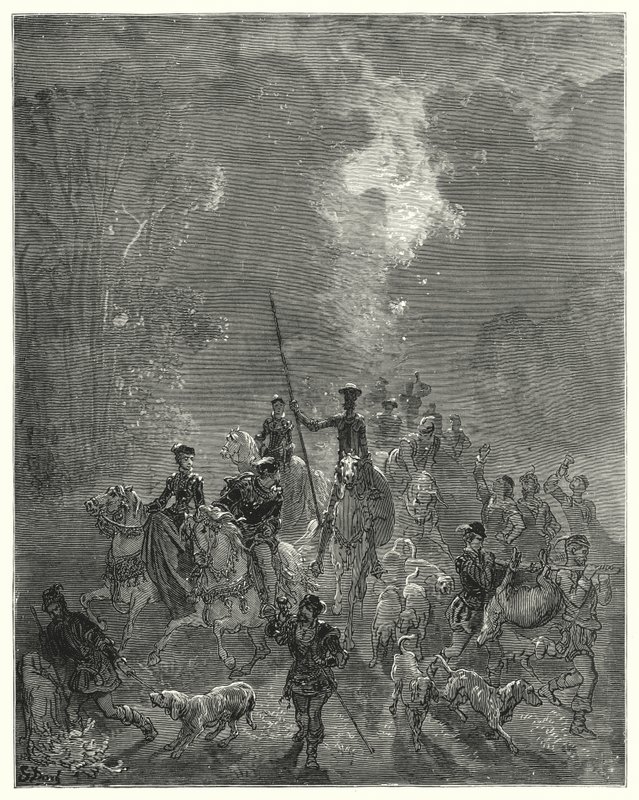 古斯塔夫·多尔 (Gustave Dore) 的《唐吉诃德》：“早晨开始在天空的东侧散布她的微笑”（版画） 作者 古斯塔夫·多尔（Gustave Dore）