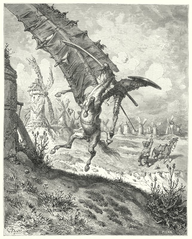 古斯塔夫·多尔 (Gustave Dore) 的《唐吉诃德》：“帆把骑士和马都甩开了”（雕刻） 作者 古斯塔夫·多尔（Gustave Dore）