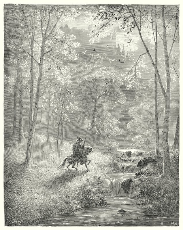 Gustave Dores Don Quixote: "The sky appears to him more transparent, and the sun seems to shine with redoubled brightness" (engraving) 作者 古斯塔夫·多尔（Gustave Dore）
