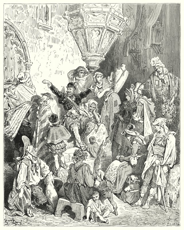 古斯塔夫·多尔 (Gustave Dore) 的《唐吉诃德》：“地球上没有他未见过的国家，也没有他未参与过的战斗”（版画） 作者 古斯塔夫·多尔（Gustave Dore）