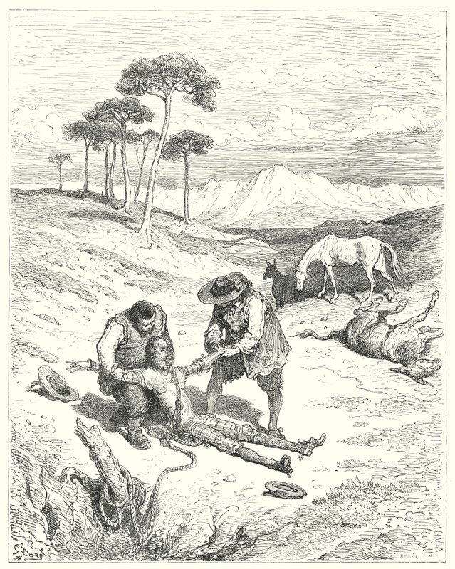 古斯塔夫·多尔 (Gustave Dore) 的《唐吉诃德》：“他们发现他的眼睛是闭着的，好像睡着了”（版画） 作者 古斯塔夫·多尔（Gustave Dore）