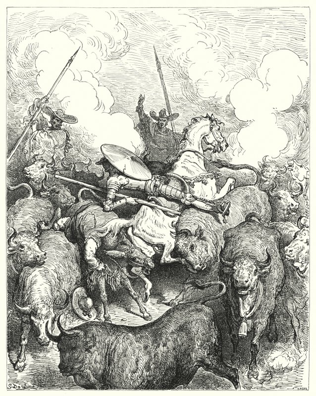古斯塔夫·多尔 (Gustave Dore) 的《堂吉诃德》：“他们以无情的速度将他们踩在脚下”（版画） 作者 古斯塔夫·多尔（Gustave Dore）