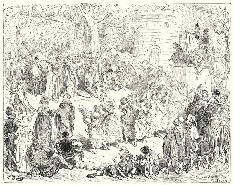 Gustave Dores Don Quixote: "They were led up by a reverend old man and a matronly woman" (engraving) 作者 古斯塔夫·多尔（Gustave Dore）