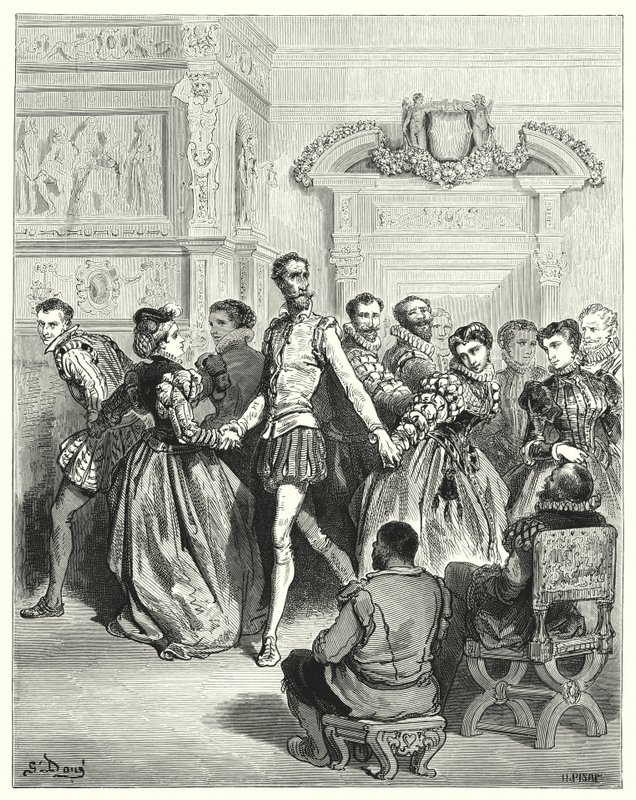 古斯塔夫·多尔 (Gustave Dore) 的《堂吉诃德》：“两位女士主要向堂吉诃德求婚”（版画） 作者 古斯塔夫·多尔（Gustave Dore）