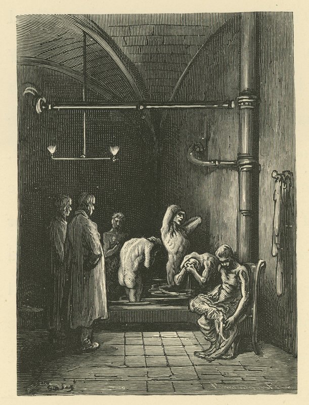 男人们在避难所的浴室里洗澡 作者 古斯塔夫·多尔（Gustave Dore）