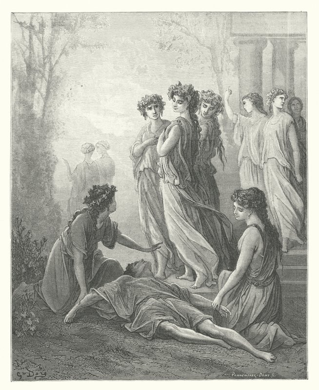 拉封丹寓言：达夫尼斯和阿尔西玛杜拉（雕刻） 作者 古斯塔夫·多尔（Gustave Dore）