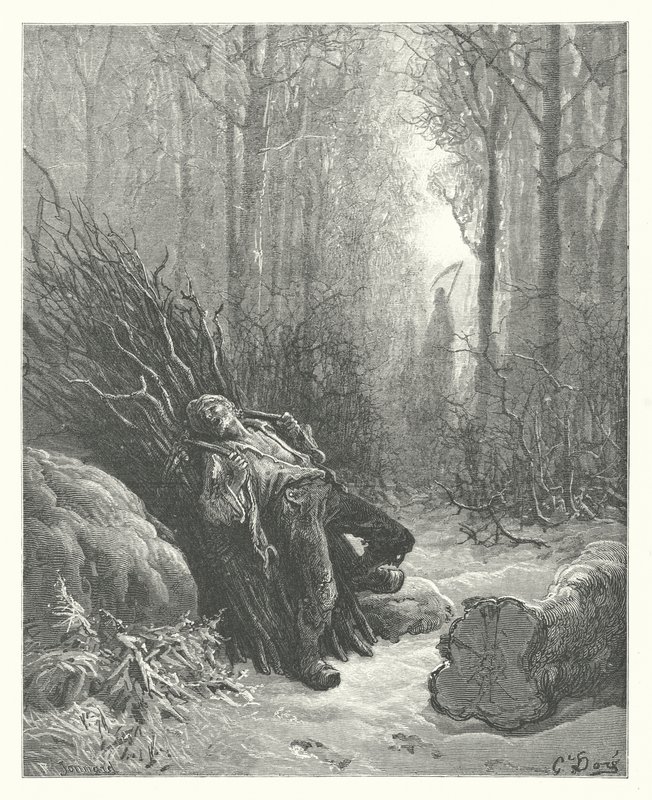 拉封丹寓言：死亡与樵夫（版画） 作者 古斯塔夫·多尔（Gustave Dore）