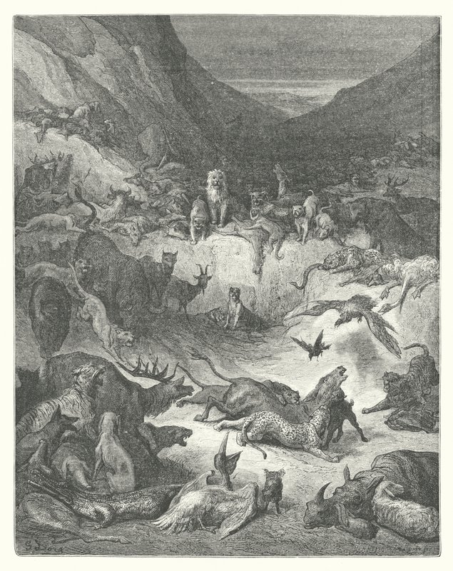 拉封丹的寓言：患瘟疫的动物（雕刻） 作者 古斯塔夫·多尔（Gustave Dore）