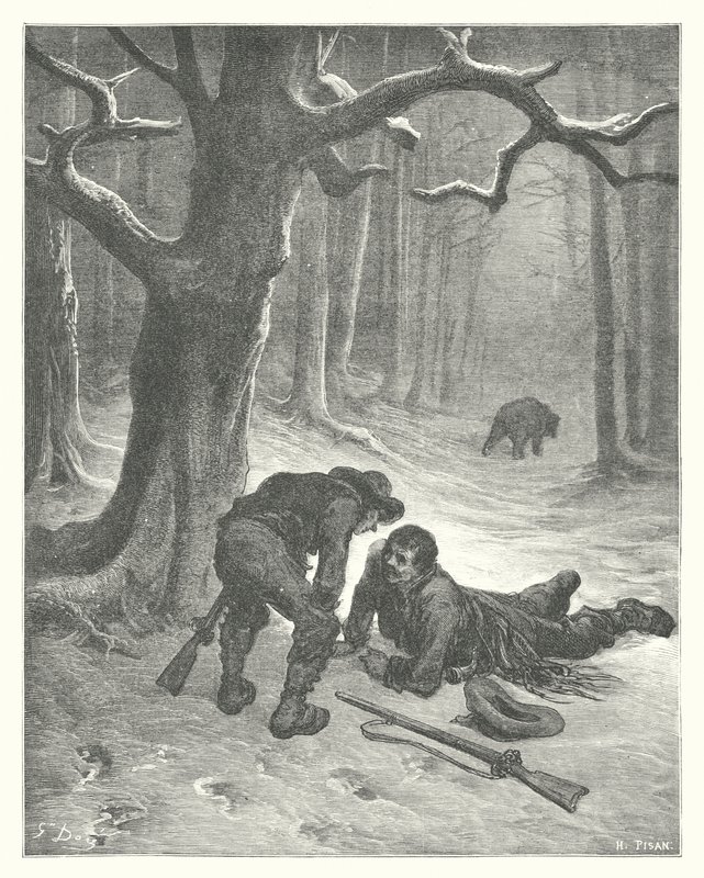 拉封丹寓言：熊和两个朋友（雕刻） 作者 古斯塔夫·多尔（Gustave Dore）