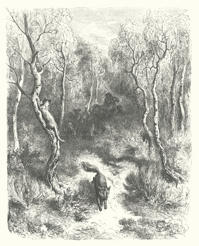 拉封丹寓言：猫和狐》（版画） 作者 古斯塔夫·多尔（Gustave Dore）
