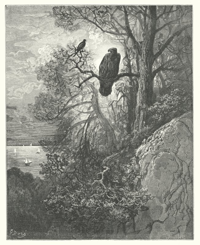 拉封丹寓言：鹰与喜鹊》（雕刻） 作者 古斯塔夫·多尔（Gustave Dore）
