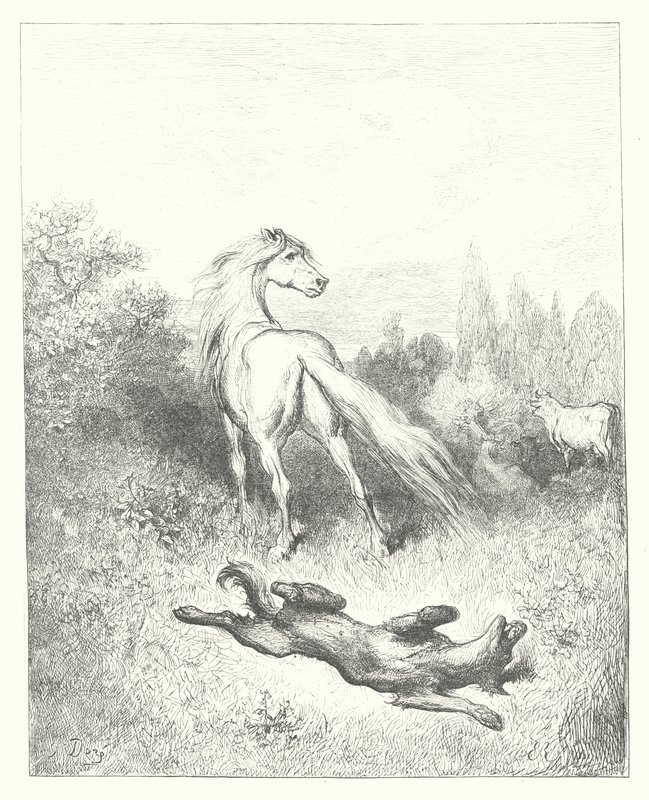 拉封丹寓言：马和狼（雕刻） 作者 古斯塔夫·多尔（Gustave Dore）