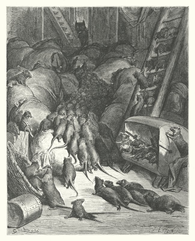 拉封丹寓言：老鼠联盟》（雕刻） 作者 古斯塔夫·多尔（Gustave Dore）