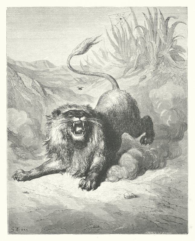 拉封丹寓言狮子和侏儒》（雕刻） 作者 古斯塔夫·多尔（Gustave Dore）