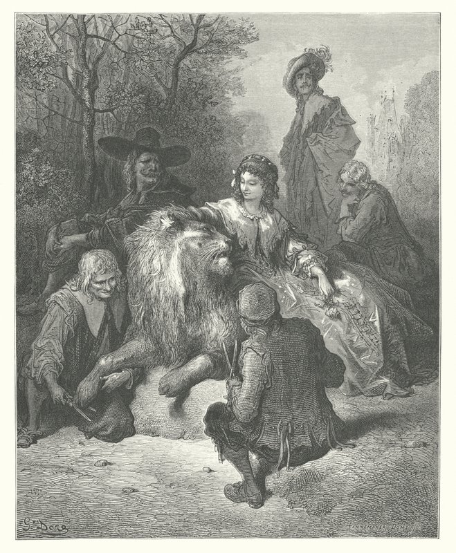拉封丹寓言：恋爱中的狮子（雕刻） 作者 古斯塔夫·多尔（Gustave Dore）