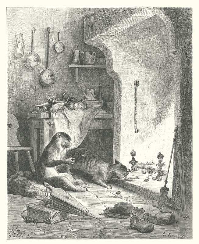 拉封丹寓言：猴子和猫（雕刻） 作者 古斯塔夫·多尔（Gustave Dore）