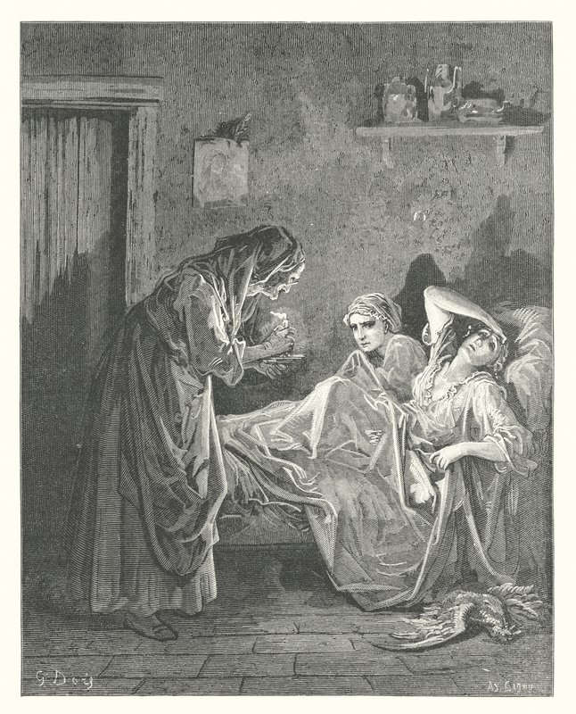 拉封丹寓言老妇人和她的仆人（雕刻） 作者 古斯塔夫·多尔（Gustave Dore）