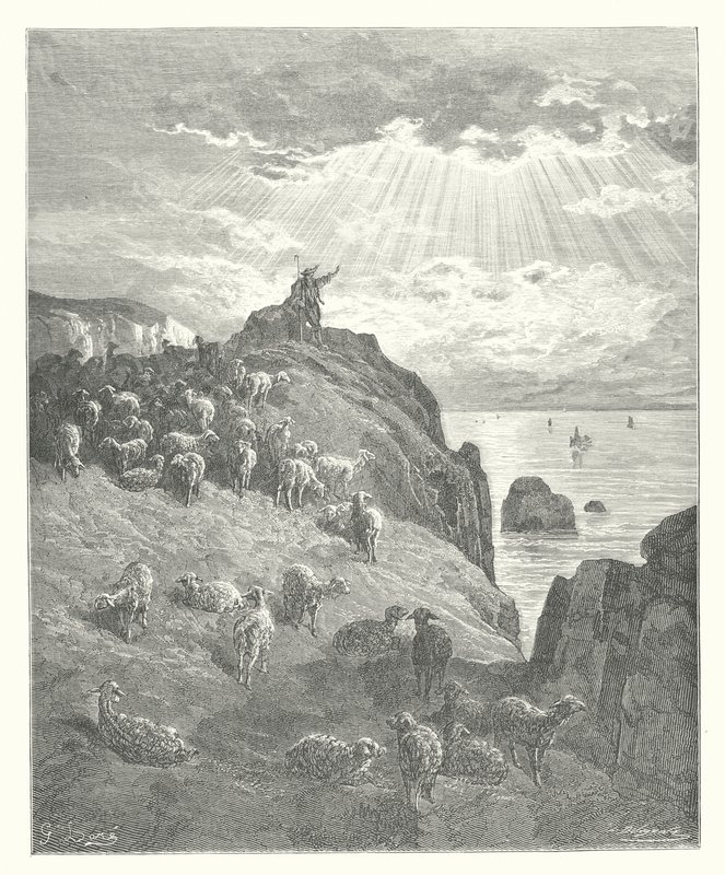 拉封丹寓言：牧羊人与海（版画） 作者 古斯塔夫·多尔（Gustave Dore）