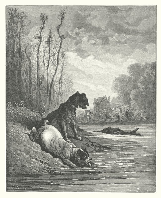 拉封丹寓言：两只狗和死驴子》（版画） 作者 古斯塔夫·多尔（Gustave Dore）