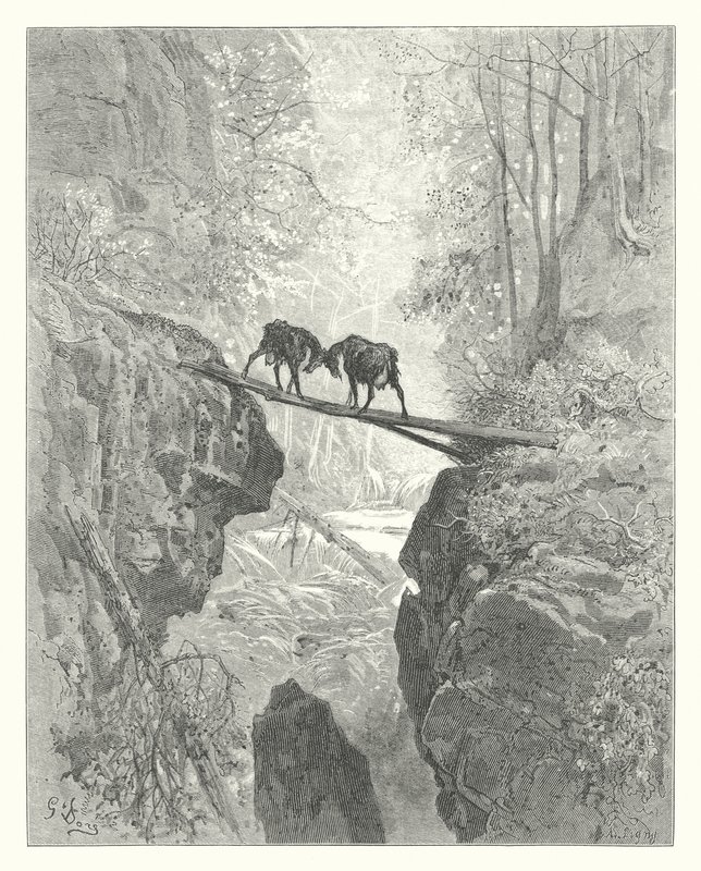 拉封丹寓言两只山羊》（雕刻） 作者 古斯塔夫·多尔（Gustave Dore）