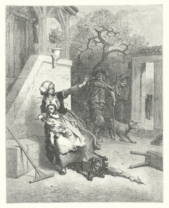 拉封丹寓言：狼、母亲和孩子（版画） 作者 古斯塔夫·多尔（Gustave Dore）