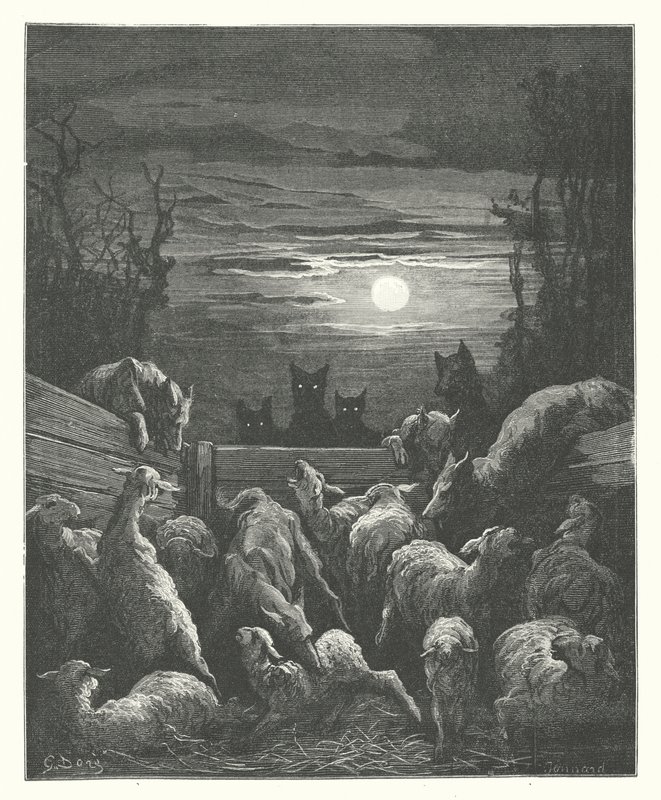 拉封丹寓言：狼和羊 (雕刻) 作者 古斯塔夫·多尔（Gustave Dore）