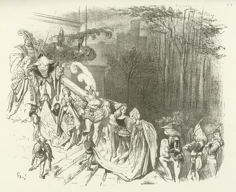 城堡的领主和女士们。 16世纪初（凹版印刷） 作者 古斯塔夫·多尔（Gustave Dore）