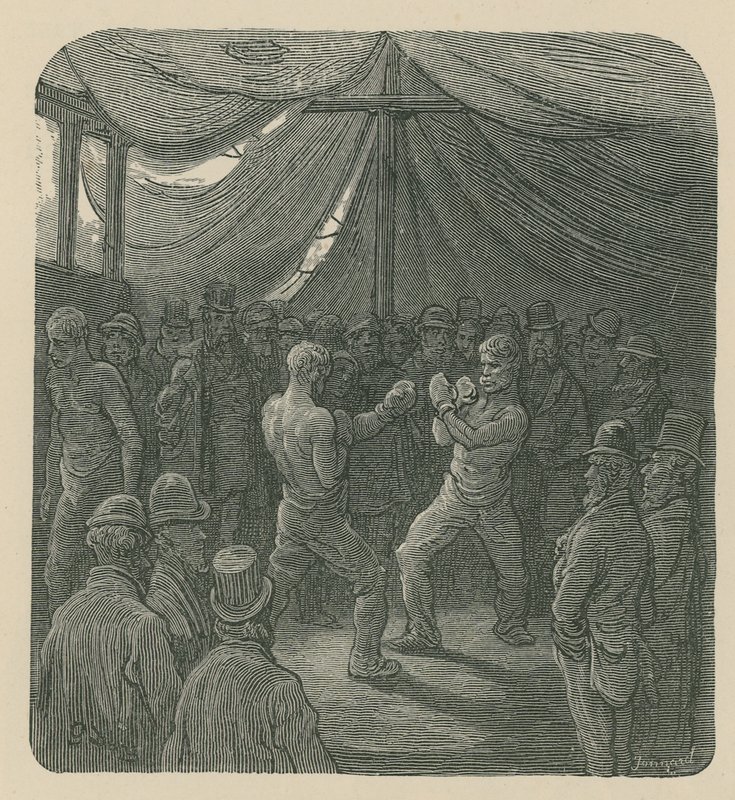 装箱的两个人作为人群观看 作者 古斯塔夫·多尔（Gustave Dore）