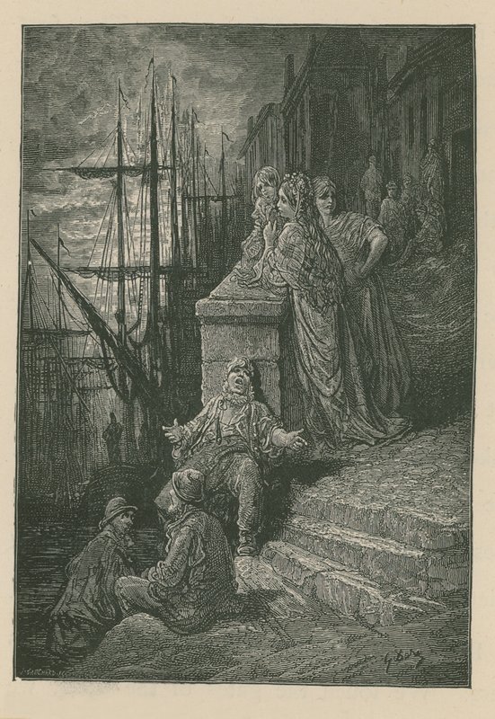 沃特曼的家人在泰晤士河畔的一段台阶上 作者 古斯塔夫·多尔（Gustave Dore）