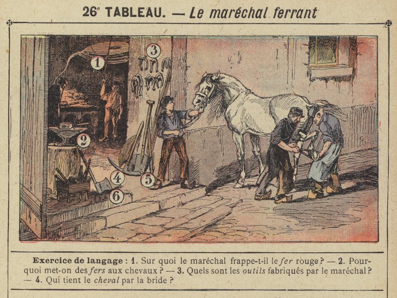 铁匠（彩色平版印刷）。 作者 古斯塔夫·弗赖蓬（Gustave Fraipont）