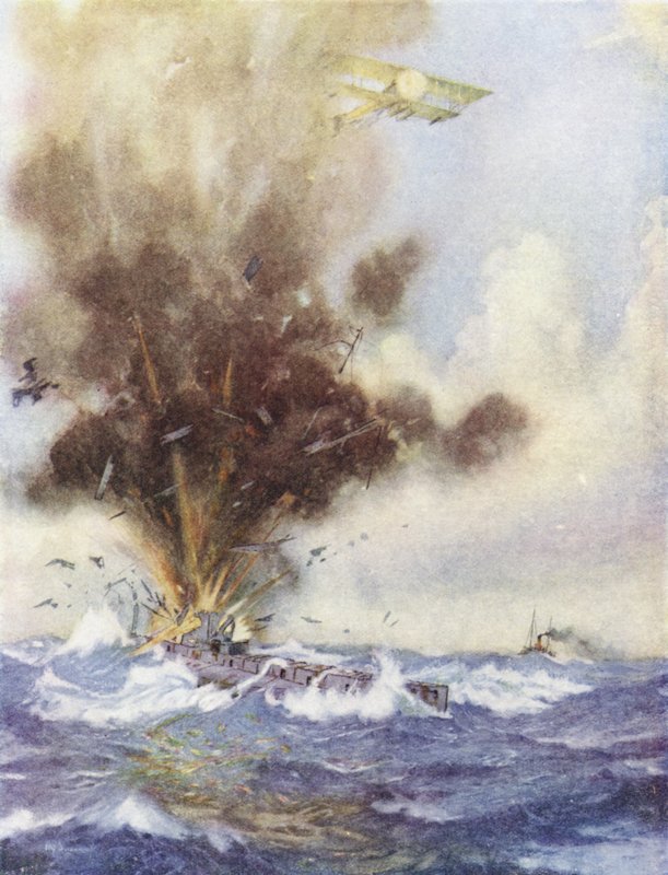 Squadron领导人亚瑟·比格斯沃思用炸弹袭击德国潜艇，1915年8月26日，比利时奥斯坦德的水下沉没 作者 HG斯旺威克