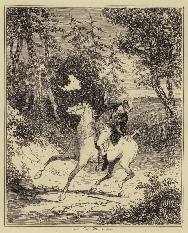The Luddites shooting Mr Horsfall (engraving) 作者 Hablot Knight (1815-92) (after) Browne