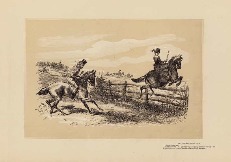 狩猎素描，第 3 号，跟随我的领袖，嗯？雕刻 作者 哈布特骑士 (1815 92) 布朗