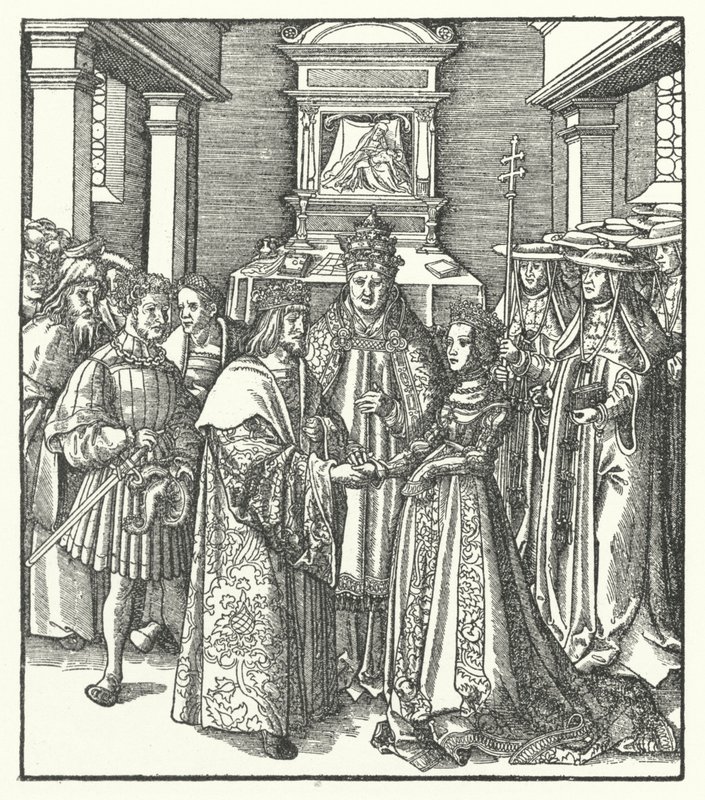 Pope Nicholas V presiding over the marriage of the Holy Roman Emperor Frederick III and Eleanor of Portugal in Rome 作者 汉斯（后）布格克迈尔