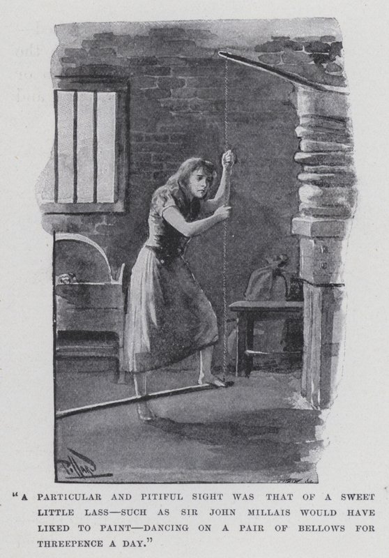 "A particular and pitiful sight was that of a sweet little lass, such as Sir John Millais would have liked to paint, dancing on a pair of bellows for threepence a day" (b/w photo) 作者 哈罗德·休姆·皮法德