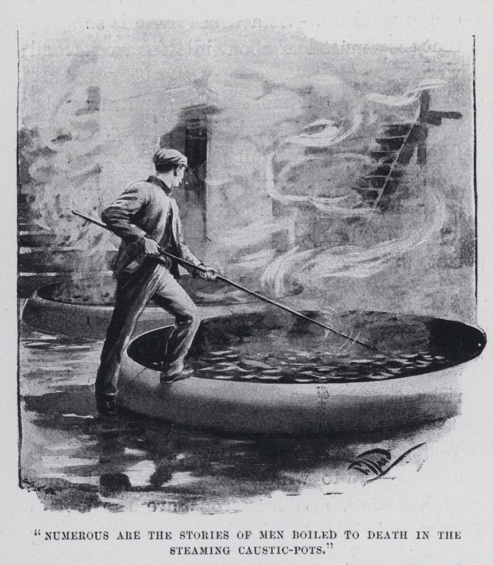 "Numerous are the stories of men boiled to death in the steaming caustic-pots" (b/w photo) 作者 哈罗德·休姆·皮法德