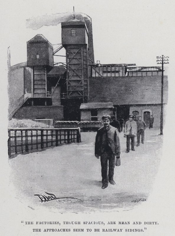 "The factories, though spacious, are mean and dirty" (b/w photo) 作者 哈罗德·休姆·皮法德