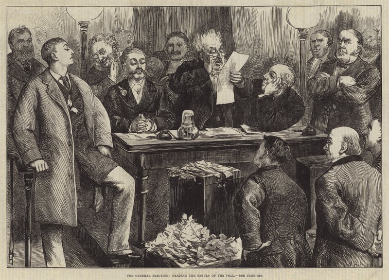 大选，阅读民意调查结果 作者 哈里·弗尼斯（Harry Furniss）