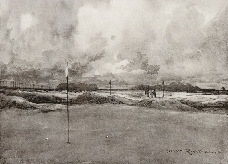 高尔夫球场：米切姆，第七果岭（平版） 作者 哈里 (1878-1950) 朗特里